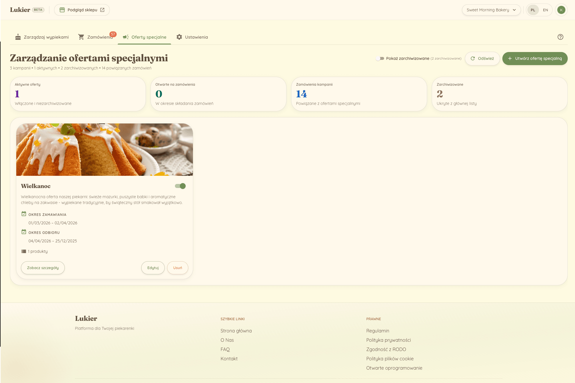 Admin panel — special offers